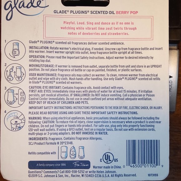 Glade PlugIns LIMITED EDITION Berry Pop Scented Oil Warmer and Refill Bottle Set - Picture 7 of 7